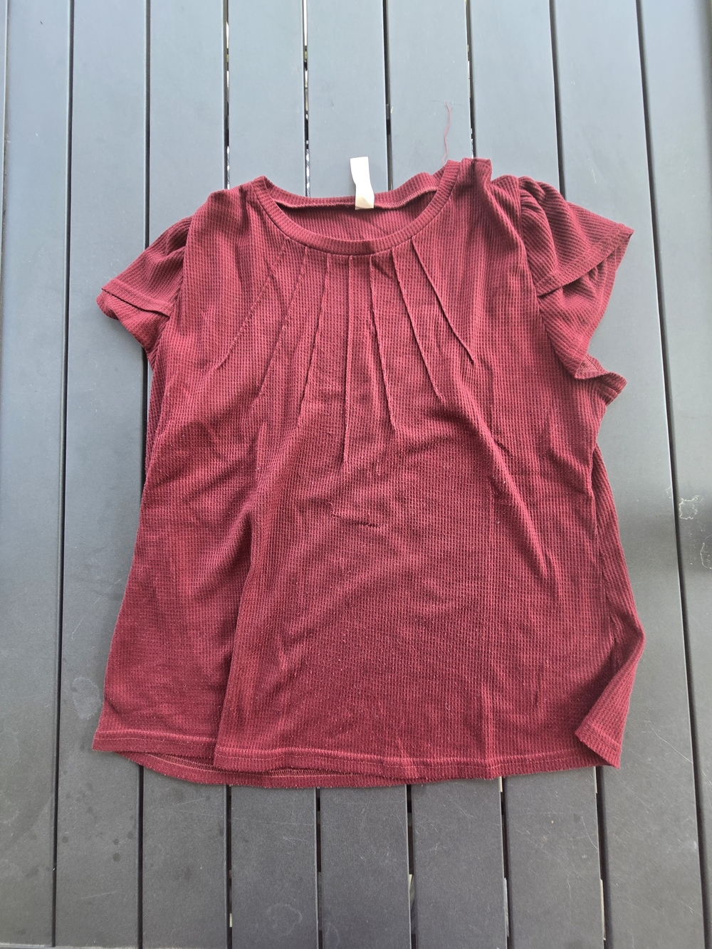 Women’s Short Sleeve Pleated Ribbed Top - Burgundy